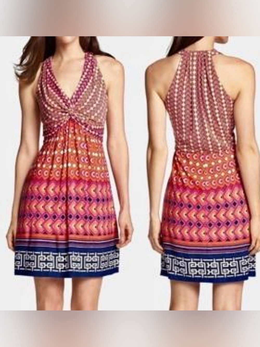 LAUNDRY by SHELLI SEGAL Knee Length Halter Dress Size 6 | bright geometric print